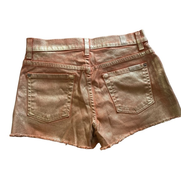 7 for all Mankind Carrie Orange Foil cut off shorts Sz 25 - Picture 4 of 4